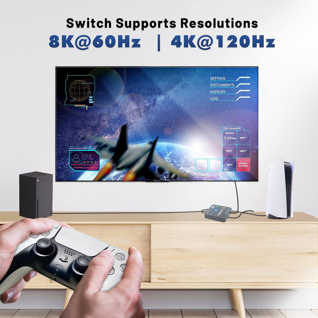 J-Tech Digital 8K HDMI 2.1 Mini Switch 2 in 1 Out 48Gbps 8K 60Hz 4K 120Hz HDR / HDR10 HDMI Switcher for Xbox PS5 BluRay with Auto Switch [JTECH-8KSW21]