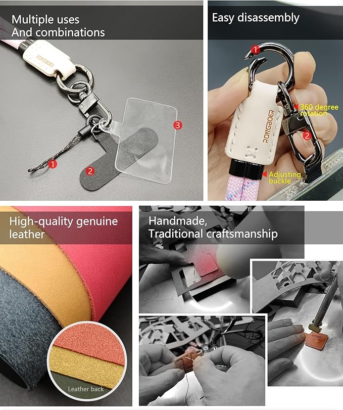 Handmade Cowhide Leather Phone Wrist Strap,Universal Adjustable Key Lanyard,Stylish Wristlet Keychains for Women&Men