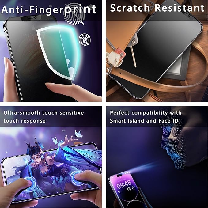 (2-Pack Matte Privacy Anti-Spy Screen Protector for iPhone 11 Pro Max/XS Max (6.5-Inch),9H Tempered Glass,Anti-Glare,Full Coverage,Anti-Fingerprint,Auto Dust Removal,Bubble-Free