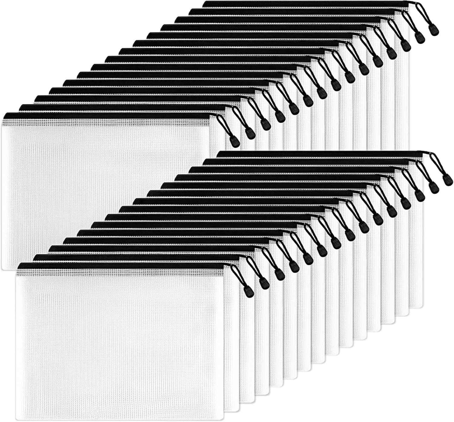 SUNEE Mesh Zipper Pouch 10x14 in (Black, 30 Packs), Large Mesh Zipper Pouch Bags for School Office Supplies, Puzzles & Games, Travel Accessories, Waterproof Zipper Pouches for Organizing