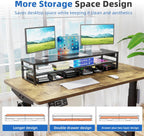 Simple Trending 2 Tier Metal Monitor Stand Riser with USB 2.0 and Charging Prot , Computer Office Desktop Organizer for 2 Monitors With Two Drawer Storage and Reusable Cable Ties,for Printer, TV, Black