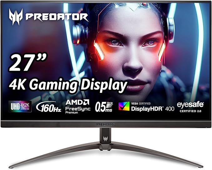 acer Predator XB273K 27" 4k Gaming Monitor | AMD FreeSync Premium | ZeroFrame Design | 160Hz Refresh | Up to 0.5ms Response | Height, Tilt, Swivel, Pivot Adjust | HDR 400 | 1 x DP 1.4 & 2 x HDMI 2.1