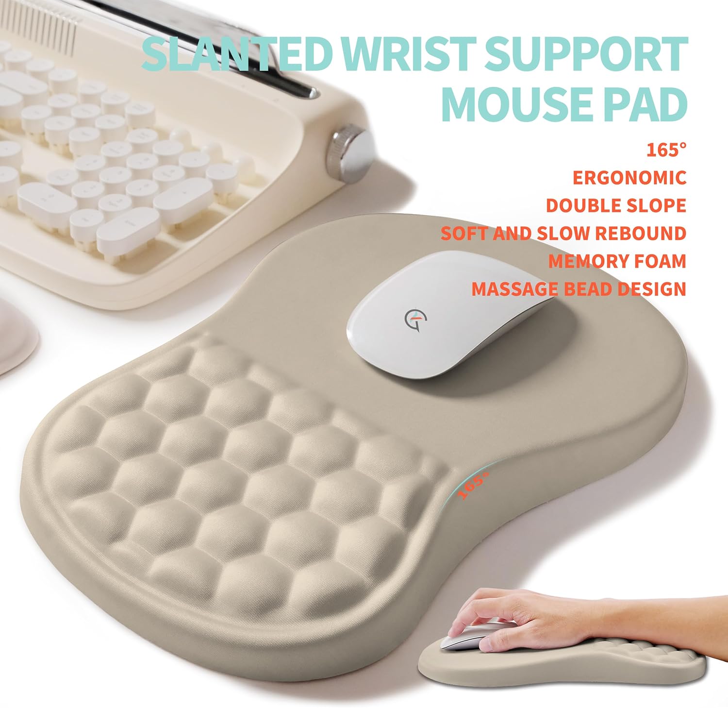 2-in-1 Ergonomic Set, Wave Rise Keyboard Wrist Rest and Massage Bulge Slope Mouse Pad Wrist Support, Cushion Memory Foam Integrated to Relieve Wrist Pain, Apricot