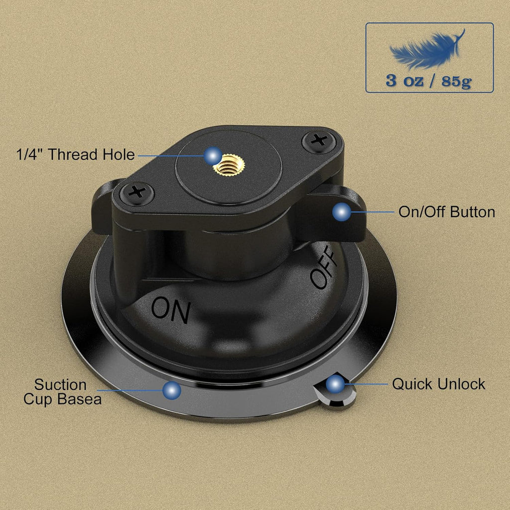 Suction Cup Mount, Windshield Suction Mount Bracket, Single Suction Base with 1/4" Female Threaded for Magic Arm Gopro Adapter
