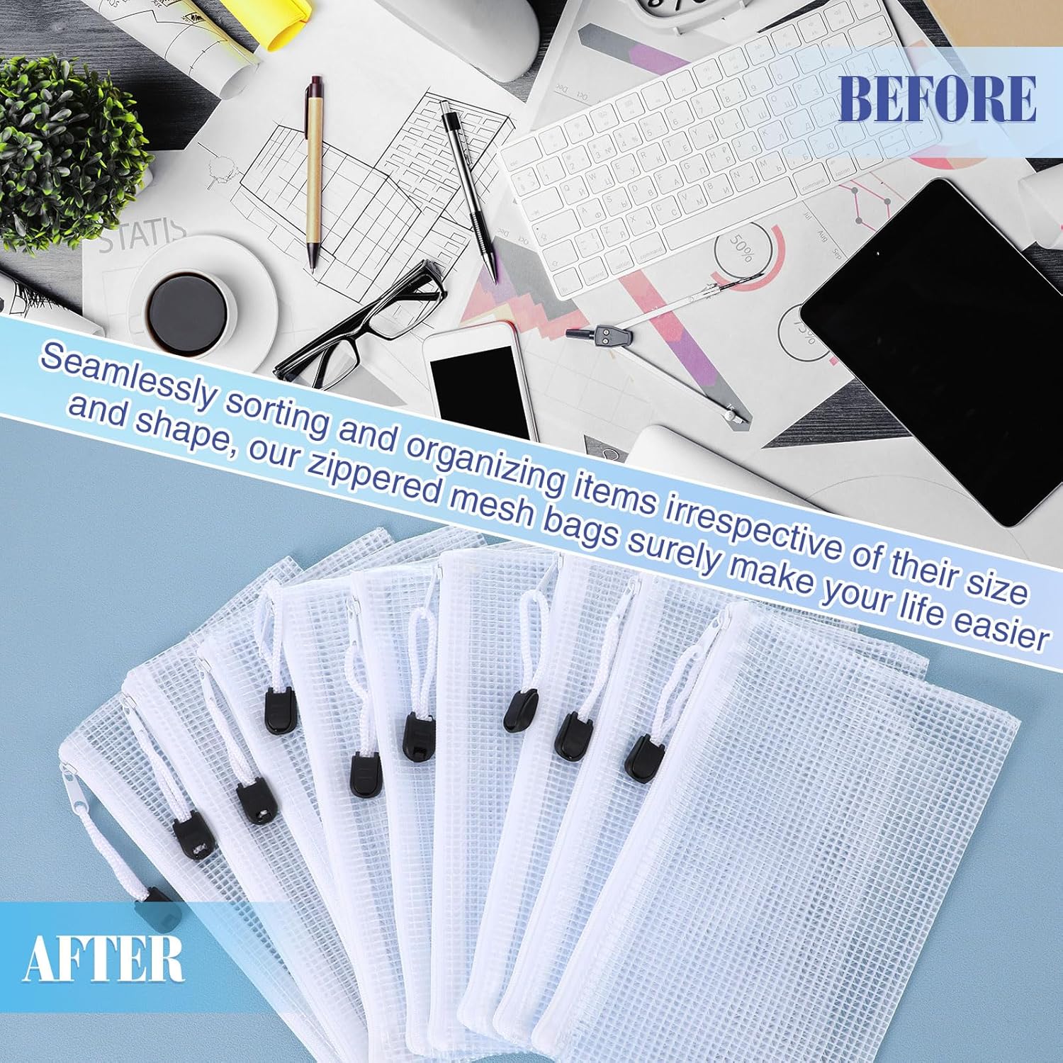 Jetec 32 Pcs Mesh Zipper Bags Toy Storage Bikini Organizer Bag Bolsas Para Guardar Trajes De Baño Waterproof Zipper Reusable Pouch Puzzle Multipurpose for Storage Office(White,7.5 x 5 Inch)