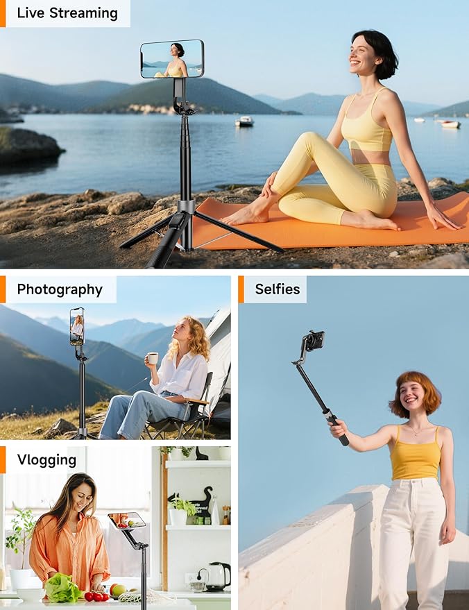 Magnetic Tripod for iPhone, 69" Phone Tripod Selfie Stick with Rechargeable Remote & 2 in 1 Phone Holder, Extendable Cell Phone Stand for Recording Travel, Compatible with iPhone and Android Phone