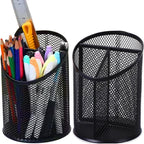 2 Pack Mesh Pencil Holder Pen Cup for Desk Round Black Pen Holder Desktop Pen Organizer 3 Compartments Pencil Organizer Desk Organizer for Office Home School
