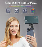 Selfie Camera Phone Light with Metal Hotshoe & Clip, CRI 96+ 2500K-9900K Rechargeable RGB Video Light for Laptops, Cameras, Selfie, Video Conference, TikTok Live Streaming, Filming
