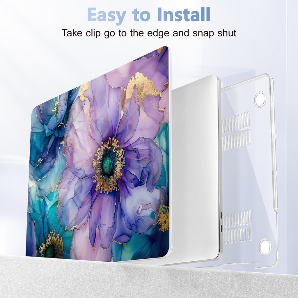 Case for MacBook Pro 13 inch with/Without Touch Bar (2016-2022, M2 A2338 M1 A2289 A2251 A2159 A1989 A1706 A1708), Hard Shell + Keyboard Cover + Dust Plug, Fluid Art Flowers