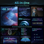 TONGVEO 4K PTZ Conference Room Camera System AI Auto-Tracking 20x Zoom 4K PTZ Camera USB3.0 HDMI LAN outputs and Bluetooth Speakerphone with Microphone for Large Remote Meeting