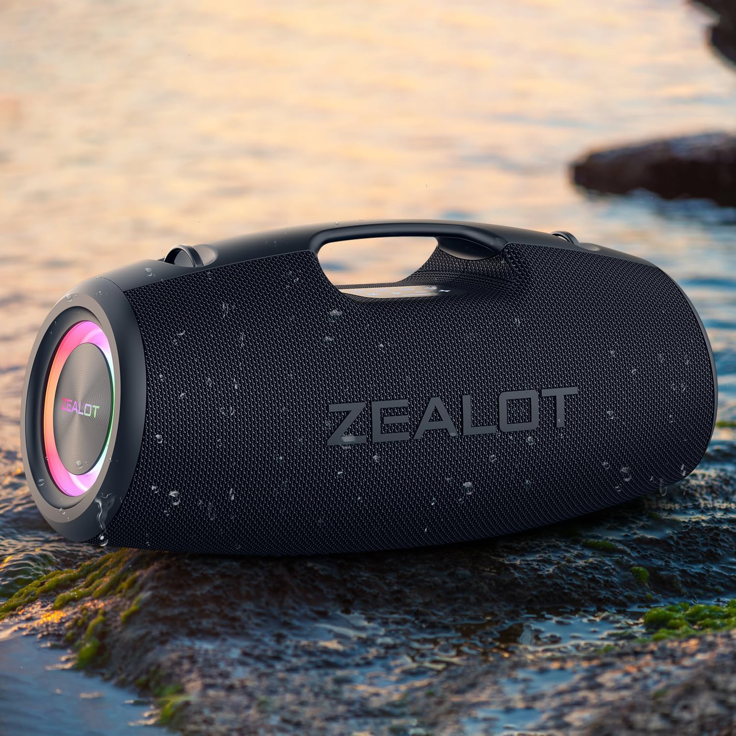 ZEALOT Bluetooth Speaker,120W Wireless Outdoor Speaker with Subwoofer,IP67 Waterproof with LED Light,Bluetooth 5.2 for Camping,Beach,Gifts(Black)