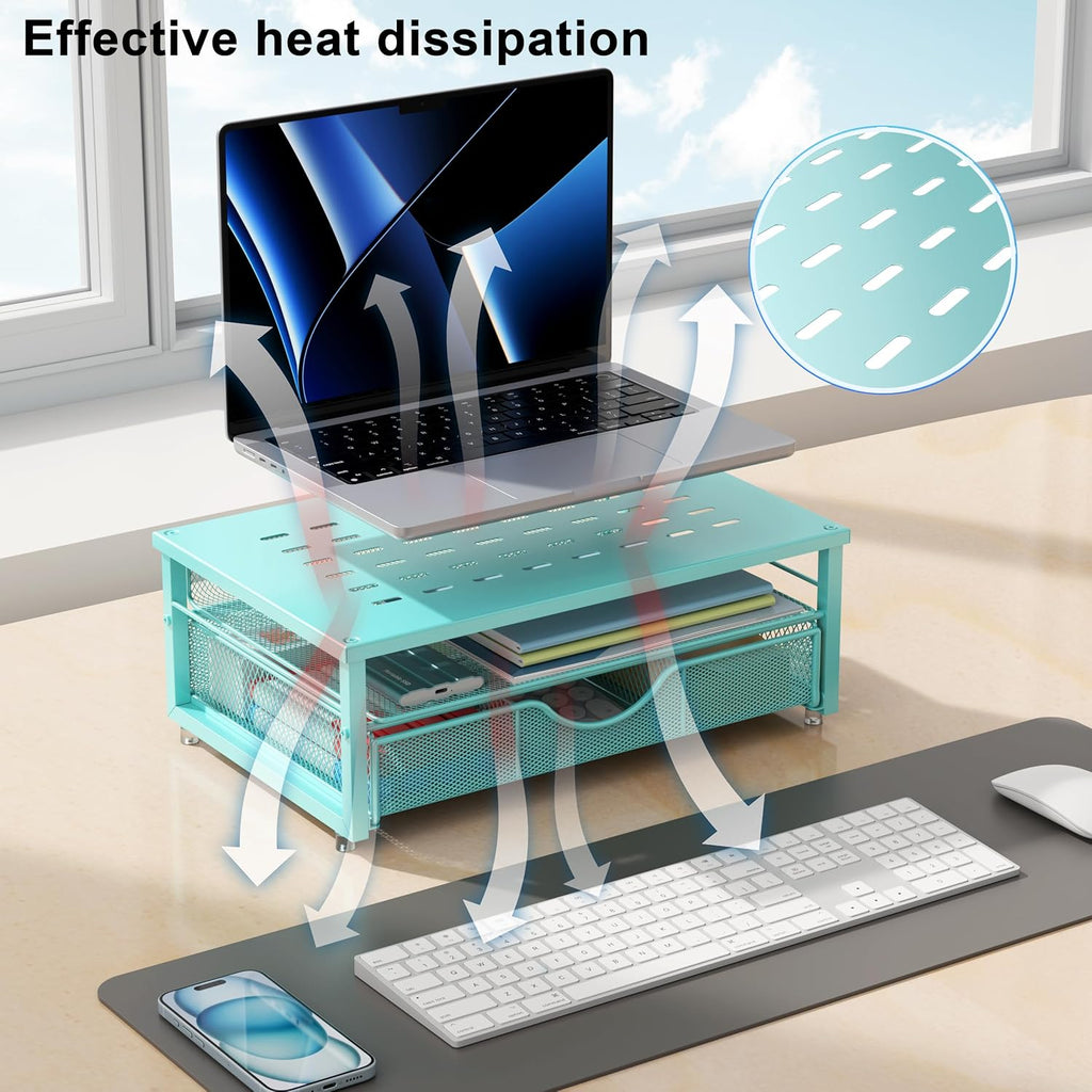 gianotter Computer Monitor Stand Riser, office organizer with Drawer, Office Organizers Storage for Classroom Office Supplies (Blue)