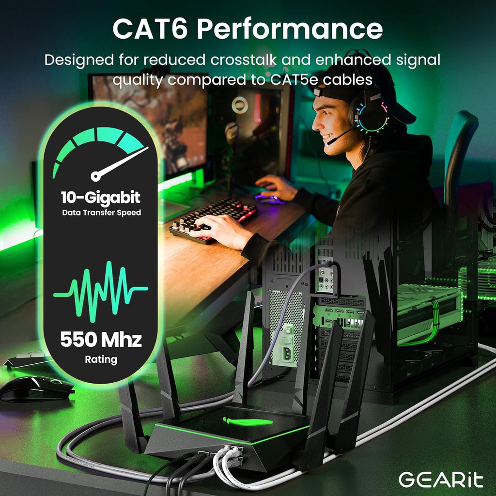 GEARit Cat 6 Ethernet Cable (5-Pack 3 Feet) Cat6 Network Patch, 10Gbps, RJ45, Snagless Cord, Gold-Plated Connectors, Internet for PC, TV, Tablet, Router, Printer, Servers, IT Data Center - Gray