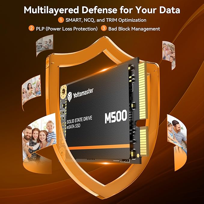 Yottamaster M500 2TB mSATA SSD SATA III 6Gb/s, mSATA Internal Solid State Drive Up to 500MB/s, Mini-SATA with 3D NAND, Compatible with Ultrabooks Desktop PC Laptop, All-in-One PCs, 30x50mm