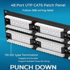 Rapink Patch Panel 48 Port Cat6 10G Support, Network Patch Panel UTP 19-Inch, Wallmount or Rackmount 1U Ethernet Patch Panel Punch Down Block for Cat6, Cat5e, Cat5 Cabling