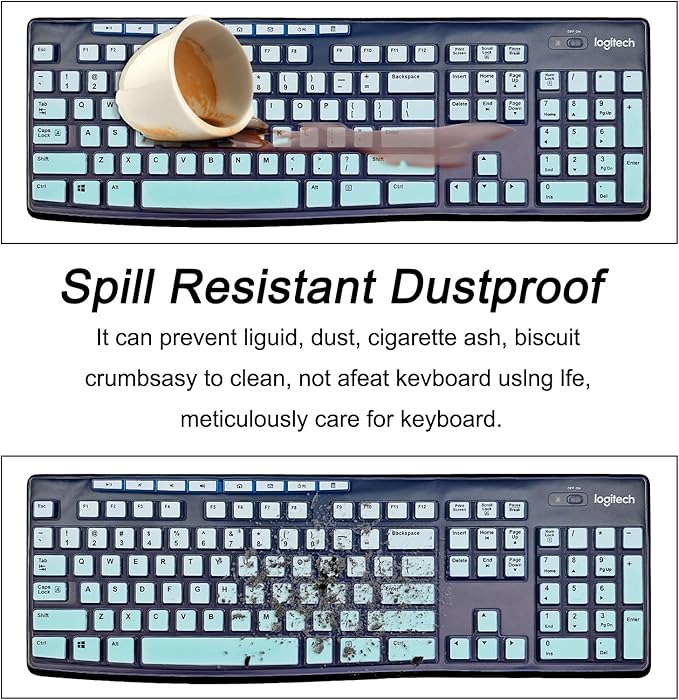 Keyboard Cover Silicone for Logitech K200 K260 K270, Keyboard Cover for Logitech K200 K260 K270 Ergonomic Wireless Keyboards, MK200 MK260 Keyboard Skin Waterproof Dustproof (Mint Green)