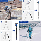 80/85 inches Heavy Duty Tripod for Camera and Phone, 85" Camera Monopod Tripods, DSLR Binoculars Spotting Scope Camcorders Video Tripod Stand, 360 Degree Ball Head, 35 lbs Loads