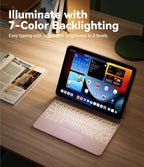 GreenLaw for iPad 11th(A16,2025)/10th(2022) Generation Case with Keyboard, Magic-Style Keyboard Stand, 7 Color Backlit, Stain-Resistant Surface, Multi-Touch Trackpad, Blush Pink