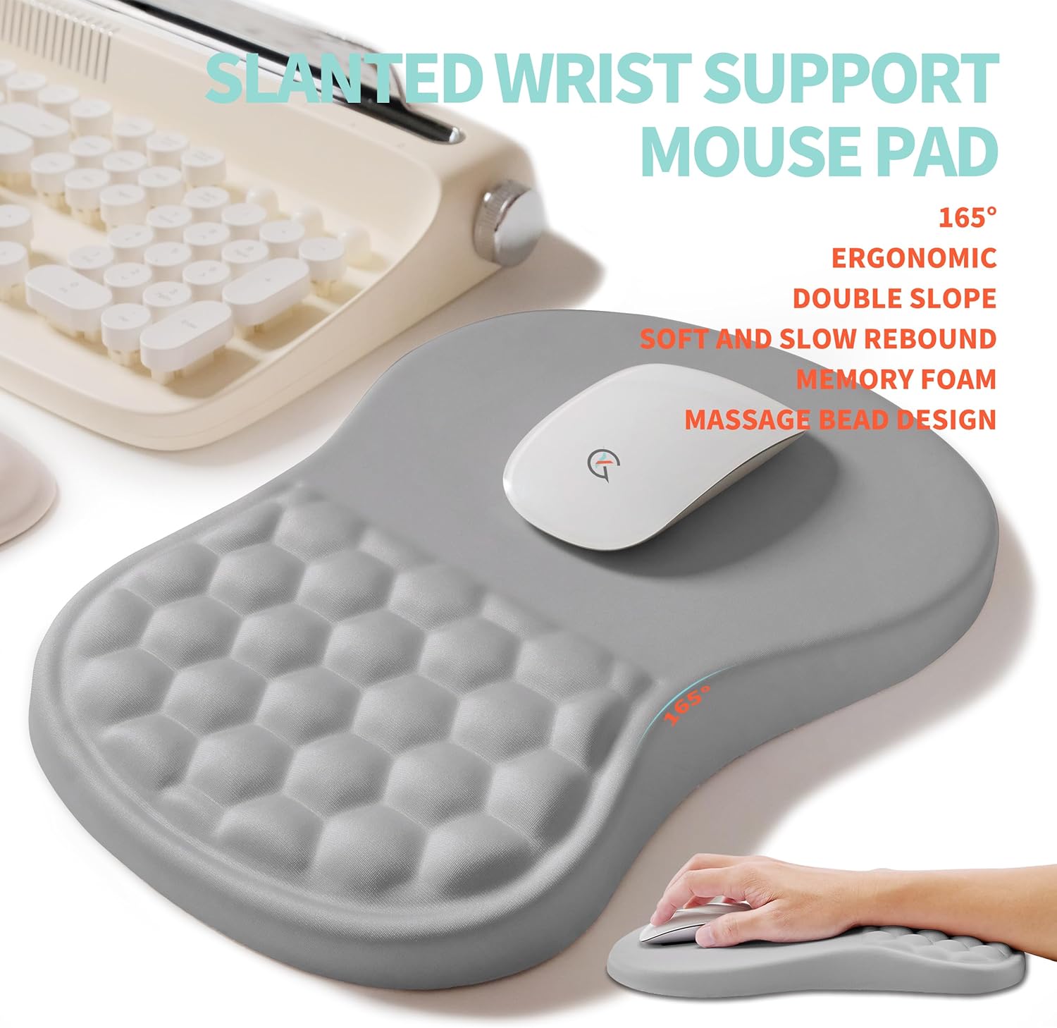 2-in-1 Ergonomic Set, Wave Rise Keyboard Wrist Rest and Massage Bulge Slope Mouse Pad Wrist Support, Cushion Memory Foam Integrated to Relieve Wrist Pain, Silver Gray