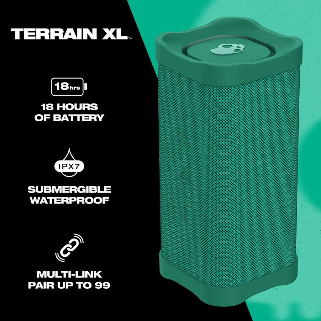 Skullcandy Terrain XL Wireless Bluetooth Speaker - IPX7 Waterproof Portable Speaker, 18 Hour Battery, Nylon Wrist Wrap, True Wireless Stereo (Green)