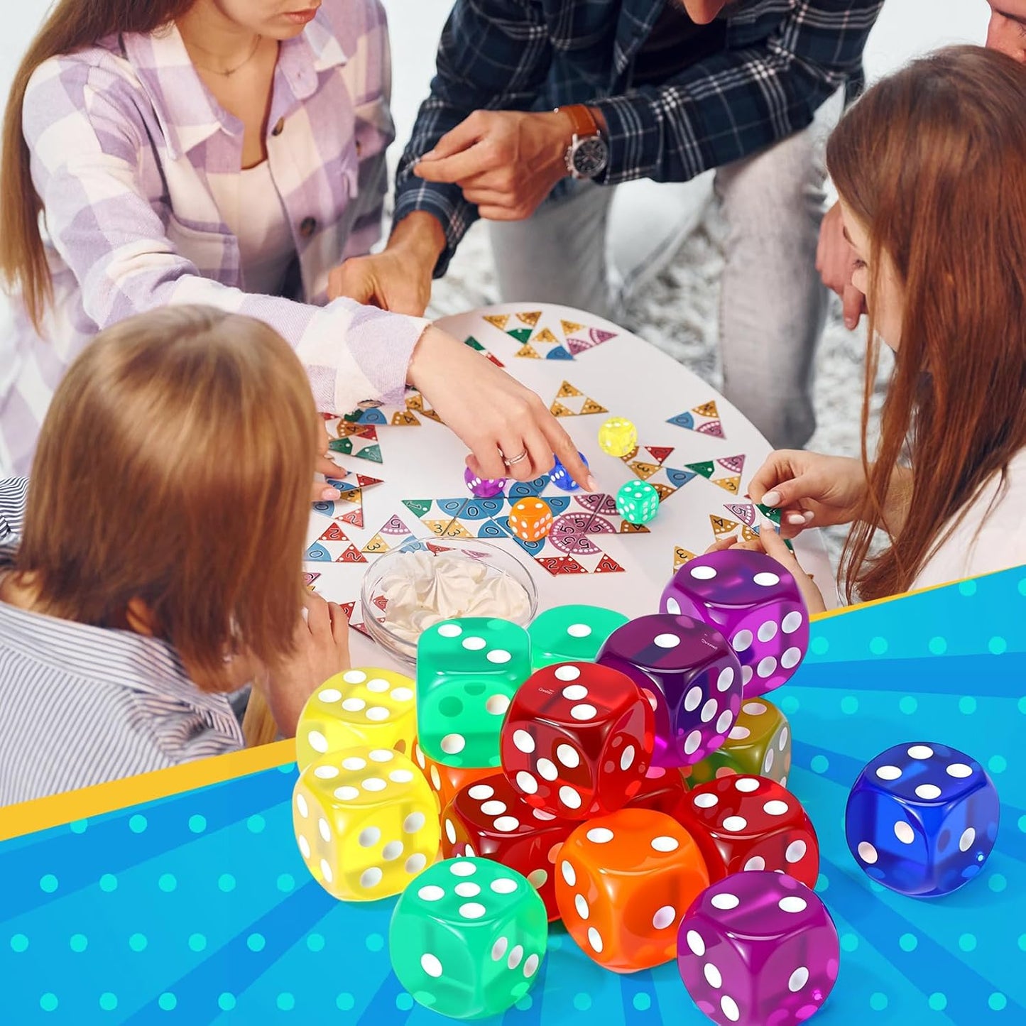 18 Pcs Casino Theme Party Dice Large Opaque Jumbo Acrylic D6 Dice for Casino, Craps, Table Games and Board Games(19 mm,Vivid Color)