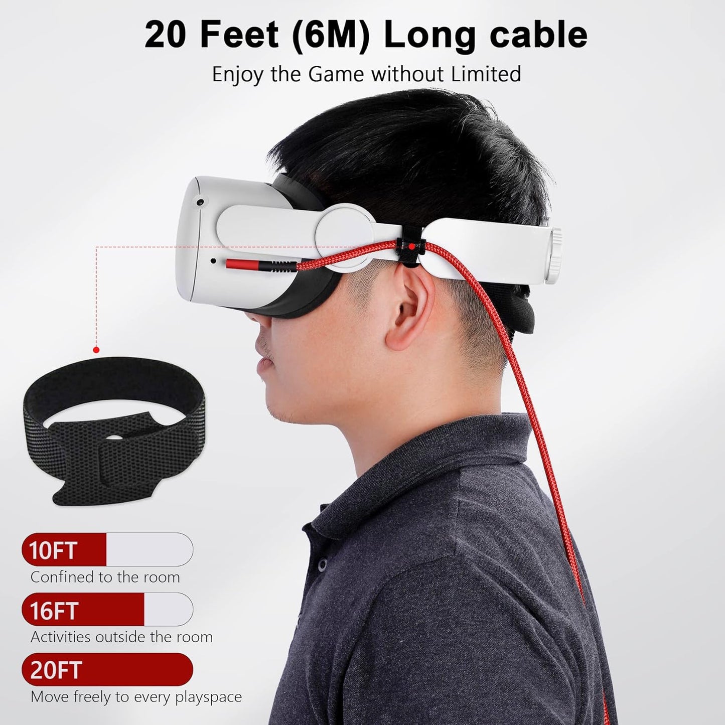 Kuject Link Cable 20FT Compatible for Quest 3S/3, Quest 2/Pro, Pico 4, Nylon Braided Accessories for Rift S/Steam VR Games, USB 3.0 Type C to C High Speed Data Transfer Cord for Gaming PC, Red