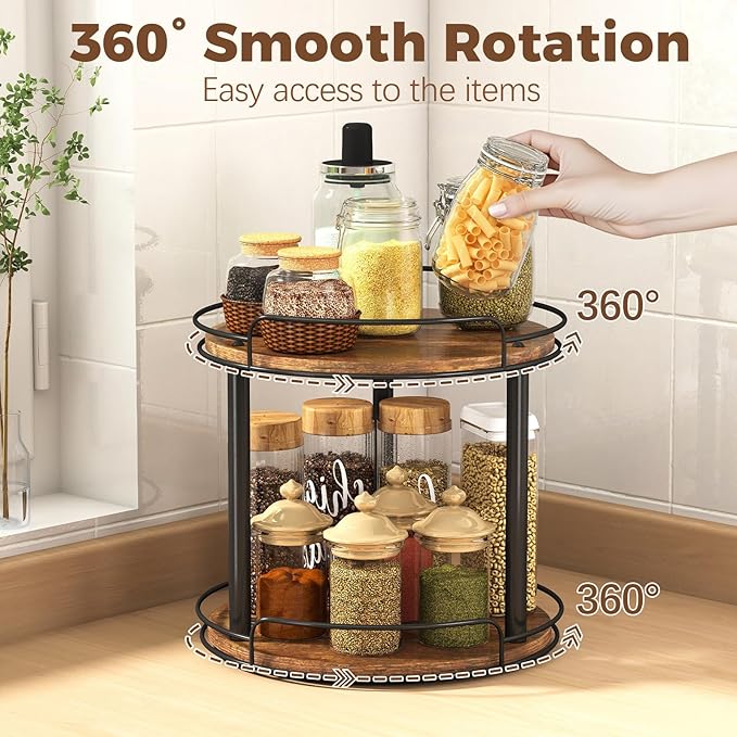 LAMU 10.2'' Wood Lazy Susan Turntable Organizer for Cabinet, 3 Tier Lazy Susan Spice Rack Organizer for Kitchen, Table Top, Countertop, Pantry, Bathroom