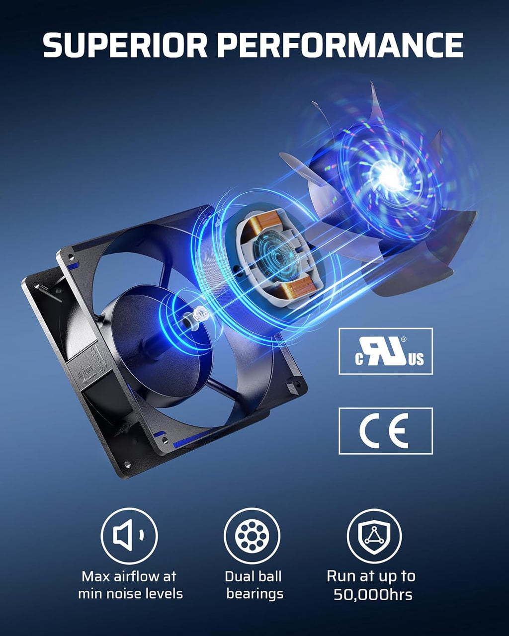 DEWENWILS 120V AC Fan, Waterproof Exhaust Fan 120mm, 18W 2850RPM 90CFM, DIY Cooling Fan for Refrigerator, Computer Case, Compressor Engine, Generator, UL Listed