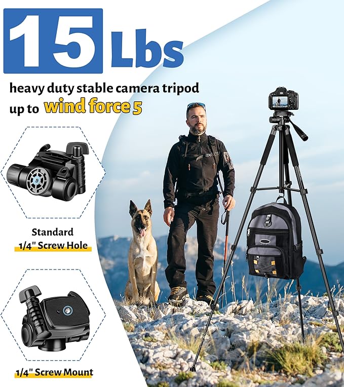 JOILCAN Tripod for Camera, 67" Heavy Duty Camera Tripod, Phone Tripods for Video Recording Photo Vlog, Aluminum Tripods with Holder & Travel Bag for Cameras DSLR iPhone Projector Laser