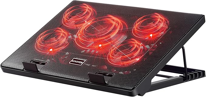 Kootek Laptop Cooling Pad, Laptop Cooler with 5 Quiet Fans for 12"-17" Computer PC Notebook Gaming Laptop Fan, Height Adjustable Laptop Cooling Stand Laptop Accessories, Red