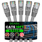 GEARit Cat 6 Ethernet Cable (5-Pack 10 Feet) Cat6 Network Patch, 10Gbps, RJ45, Snagless Cord, Gold-Plated Connectors, Internet for PC, TV, Tablet, Router, Printer, Servers, IT Data Center - Gray