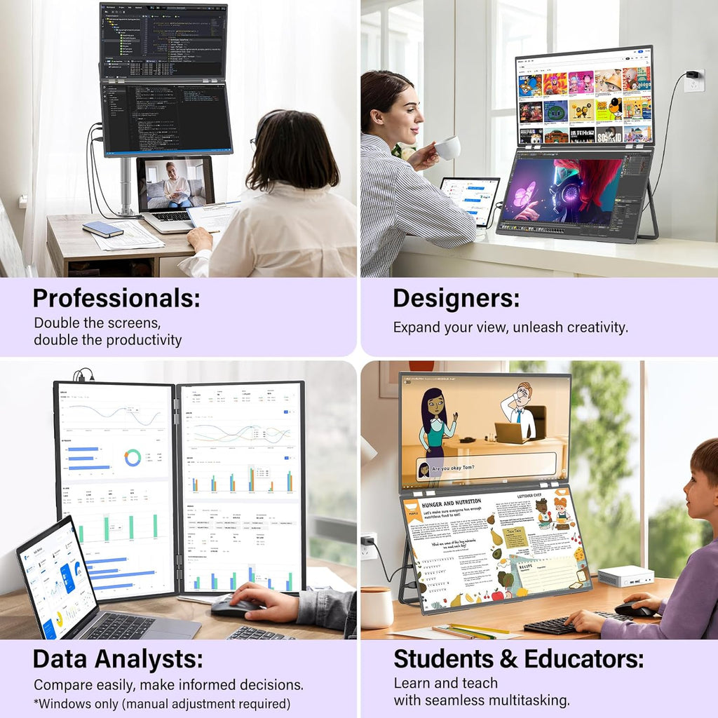 InnoView 23.8" Dual Monitor 2K QHD 2560 x 1440P Laptop Screen Extender 315°Adjustable Dual Monitor for MacBook Windows with DP Type-C HDMI Double Foldable Monitors(No Driver Needed)