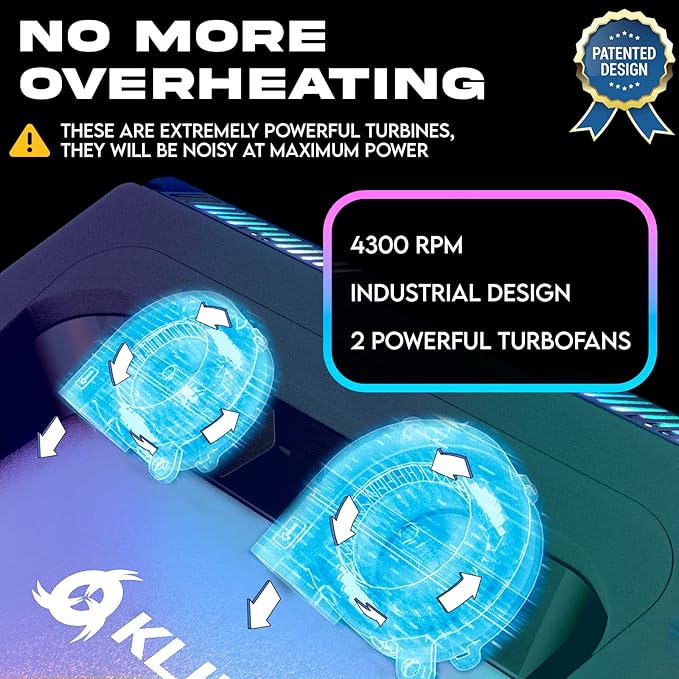 KLIM Everest Laptop Cooling Pad | New | Powerful Turbo-Fan 4300 RPM Laptop Cooler | Sealed Foam for Maximum Performance | Avoid Overheating and Protect Your Gaming Laptop | 14-17.3 in