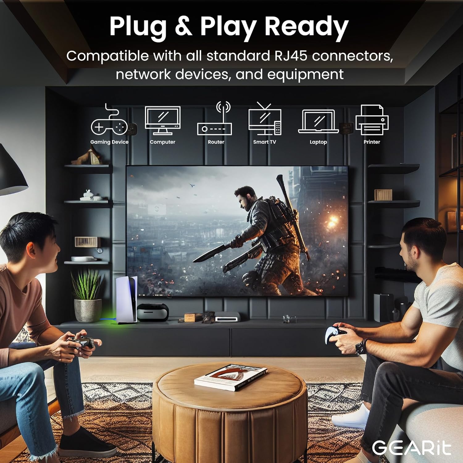 GEARit Cat 6 Ethernet Cable Pack - 100-Pack 2 ft Cat6 Ethernet Patch Cables | RJ45 Network Patch Cable, 10 Gbps Snagless Gold-Plated Connectors - Ethernet Cable Cat 6 for PC, TV, Router - Blue