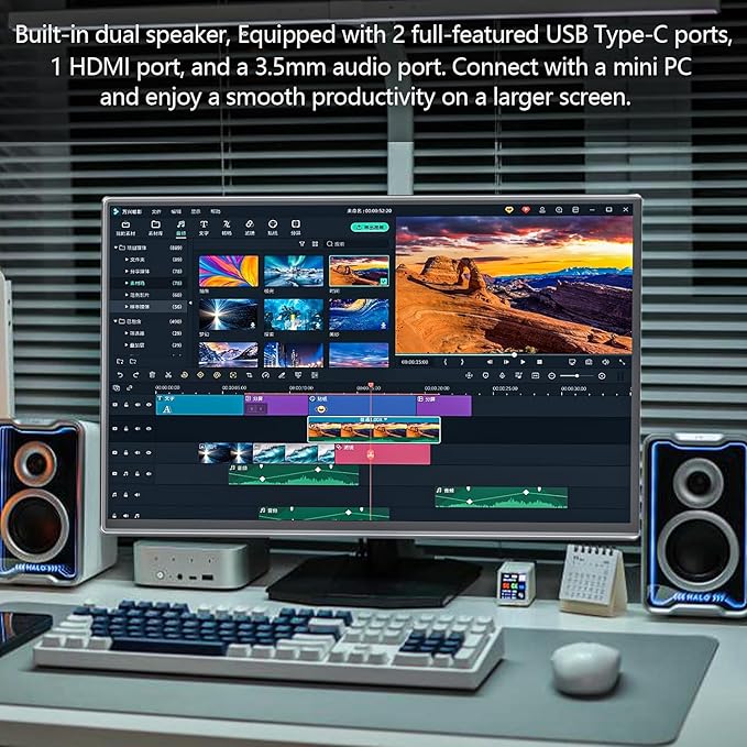 24'' Large Portable Monitor, FHD 120HZ 120% SRGB IPS USB-C HDMI Work Home Gaming Built-in Stand Speakers Second Monitor 1080P for Laptop, MacBook, Phones