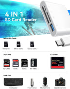 SD Card Reader, USB C to Micro SD/TF/CF Memory Card Reader, 4 in 1 USB Type C Camera Adapter for iPhone 15, iPad Pro, MacBook, Supports Memory Card SD/Micro SD/TF/Compact Flash