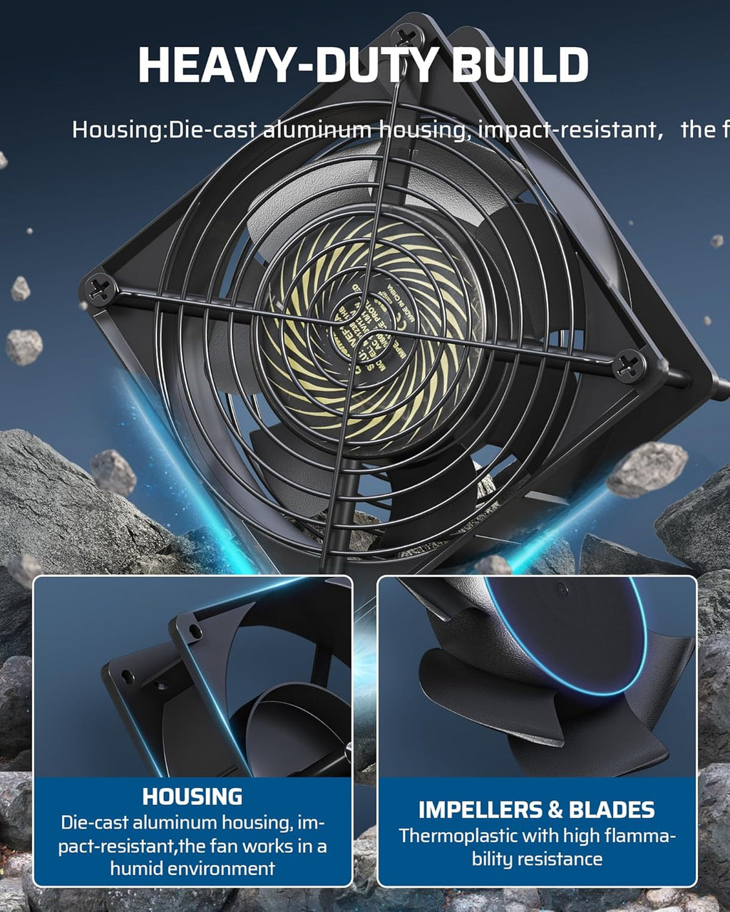 DEWENWILS 120V AC Muffin Fan, 120mm×38mm Exhaust Fan, Waterproof Case Cooling Fan with Speed Control, UL-Certified for DIY Cooling Exhaust Ventilation Needs, Flame-Resistant, 2 Pack