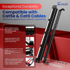 NewYork Cables 24 Port Cat6 Patch Panel – 10Gb Ethernet, 1U Rackmount 19-Inch, T568A/B Color-Coded Labels, Unshielded, 110/Krone Compatible, Black