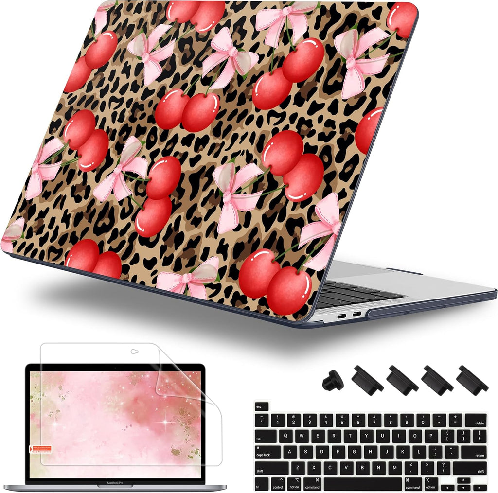 Case for MacBook Pro 13 inch with/Without Touch Bar (2016-2022, M2 A2338 M1 A2289 A2251 A2159 A1989 A1706 A1708), Hard Shell + Keyboard Cover + Dust Plug, Leopard Cherry