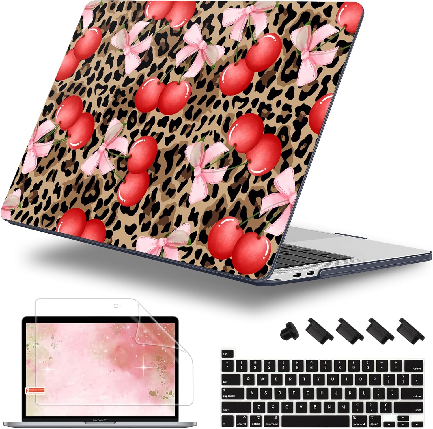 Case for MacBook Pro 13 inch with/Without Touch Bar (2016-2022, M2 A2338 M1 A2289 A2251 A2159 A1989 A1706 A1708), Hard Shell + Keyboard Cover + Dust Plug, Leopard Cherry