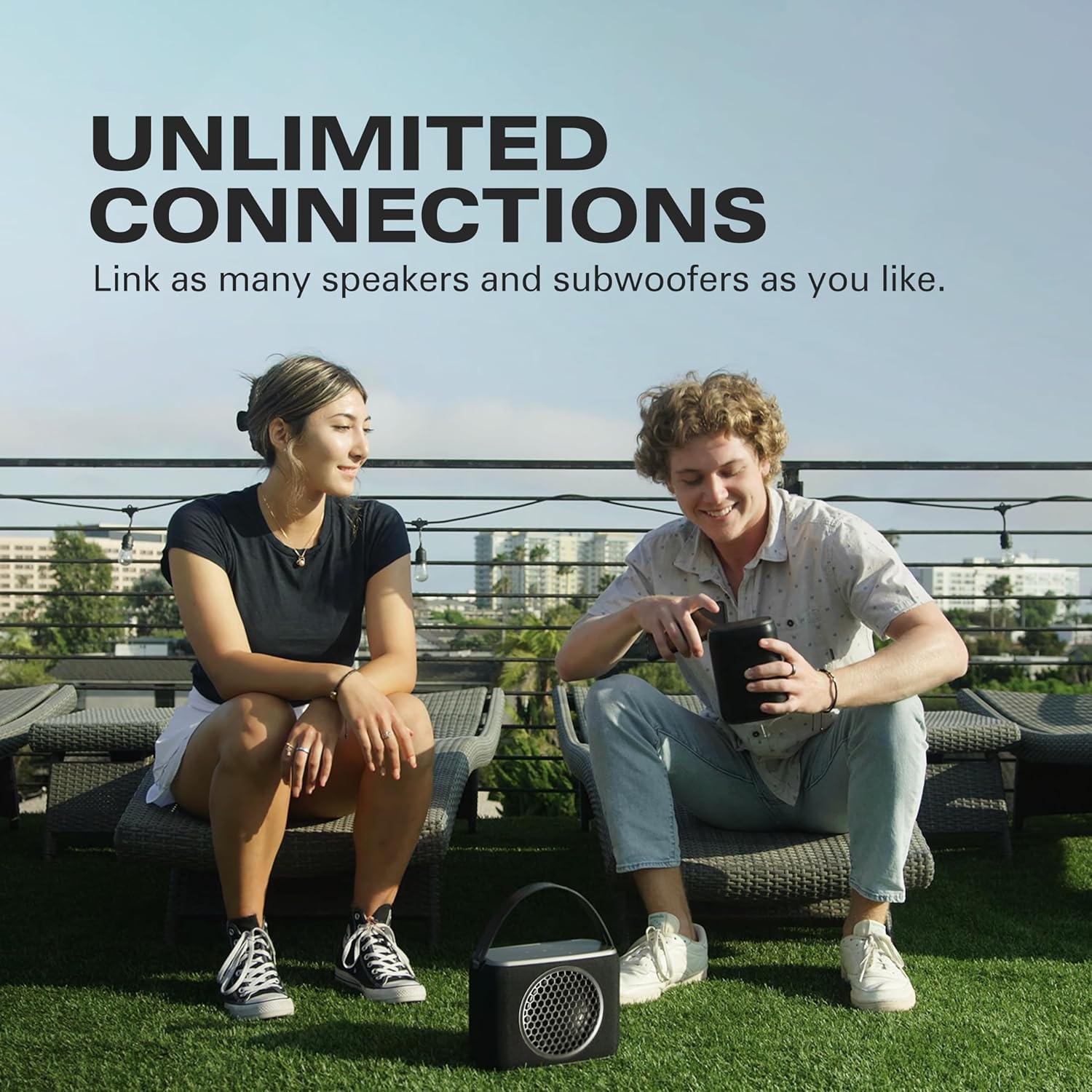 Rocksteady Stadium 2: Four Speakers and One Subwoofer Bundle - Immersive, connectible, and up to 150 ft of Range. Up to 30 Hours of Battery Life.