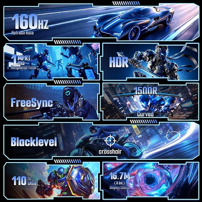 SANSUI Curved 24 Inch Gaming Monitor 160Hz FHD 1080P Computer Monitor,MPRT 1ms 1500R Fast VA Display, Freesync,HDR,3000:1 Contrast Ratio, HDMI2.0,DP1.4, VESA Compatiable(ES-G24C1L HDMI Cable Included)