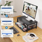 Desk Organizers and Accessories, 2-Tier Computer Monitor Stand Riser with Drawer, Laptop Stand, Office Desk Accessories, Workspace Desktop Organizer for Office Supplies, Black