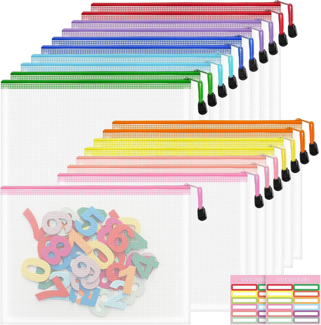 18pcs Mesh Zipper Pouch Bags, B5 Mesh Pouch, 9 Color Zipper Pouches for Organizing, Board Game Storage, Travel, School, Office
