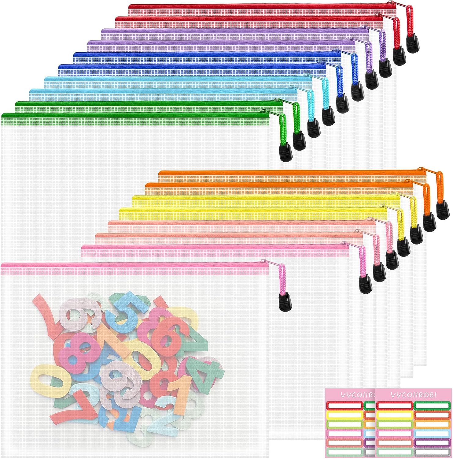 18pcs Mesh Zipper Pouch Bags, B5 Mesh Pouch, 9 Color Zipper Pouches for Organizing, Board Game Storage, Travel, School, Office