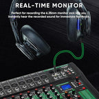 12 Channel Audio Mixer, Professional DJ Mixer Board Sound Music Mixing Console Digital Mixer with Reverb, Bluetooth, USB Port, 48V Phantom Power for Recording Karaoke Podcasting