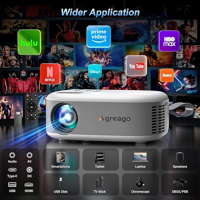 15000 Lumens Outdoor Movie Projector - Native 1080P HD Portable Projector with WiFi 6/Bluetooth 5.2, 300" Screen | Compatible with iPhone, Android, Fire Stick, PS5, Xbox(USB-C Cable) ±15° Keystone