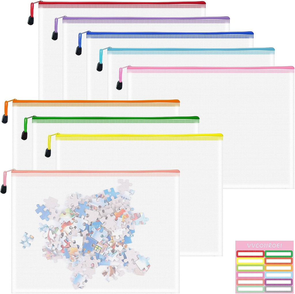 9pcs Mesh Zipper Pouch Bags, B4 Sizes Zipper Pouch, Mesh Bags With Zipper, Plastic Zipper Pouches, 9 Colors Zipper Pouches for Organizing, Board Game Storage, Travel, School Office organize