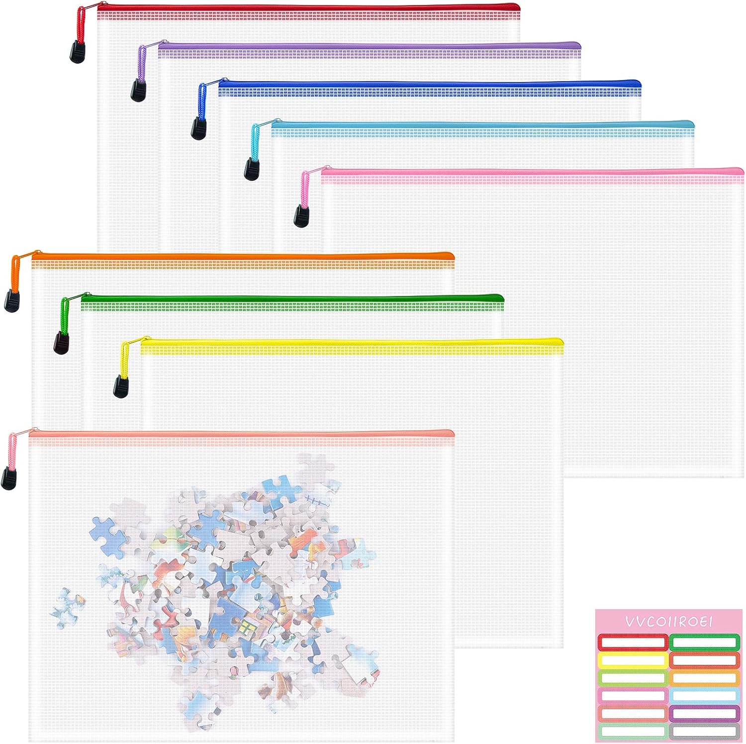 9pcs Mesh Zipper Pouch Bags, B4 Sizes Zipper Pouch, Mesh Bags With Zipper, Plastic Zipper Pouches, 9 Colors Zipper Pouches for Organizing, Board Game Storage, Travel, School Office organize