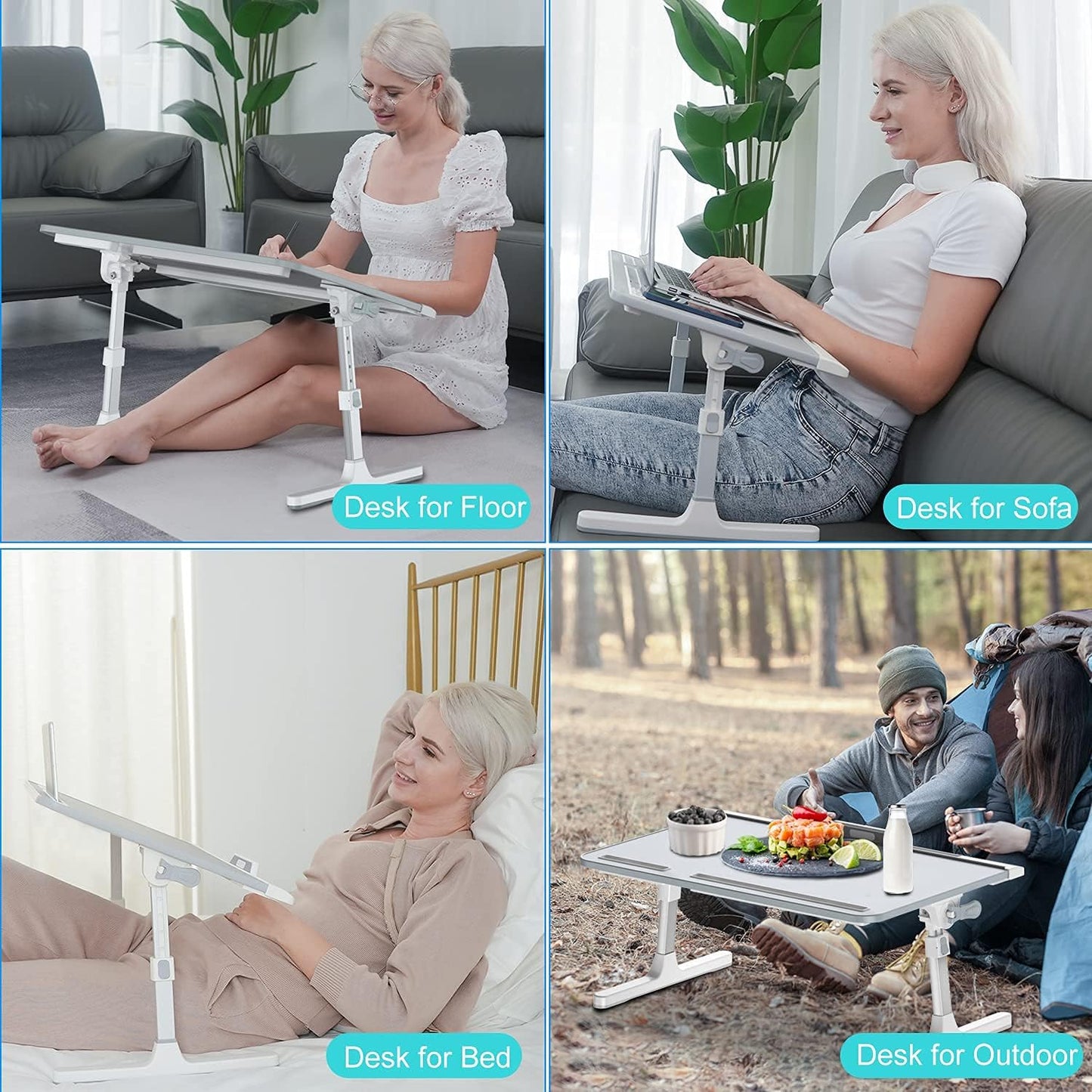 Laptop Bed Desk with Adjustable Heights and Angles, Upgraded-Sturdy Foldable Laptop Lap Desk for Bed/Sofa/Couch/Floor, Lap Tablet Desk (NO Drawer, Grey)